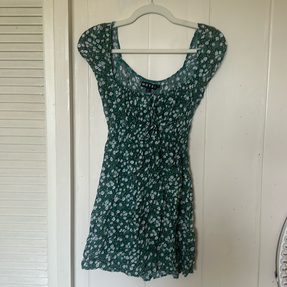 Motel Rocks Green Floral Square Neck Mini Dress